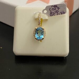 14K Yellow Gold Natural Genuine Diamond and Blue Topaz Pendant